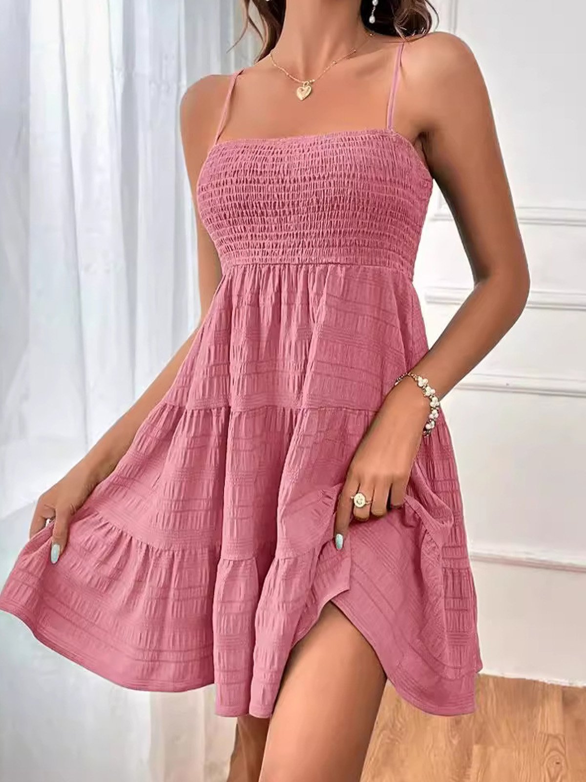 Damen Gallus Sommer Unifarben Kleid Spaghettiträger Täglich Ausgehen Lässig Mini A-Linien Königsblau