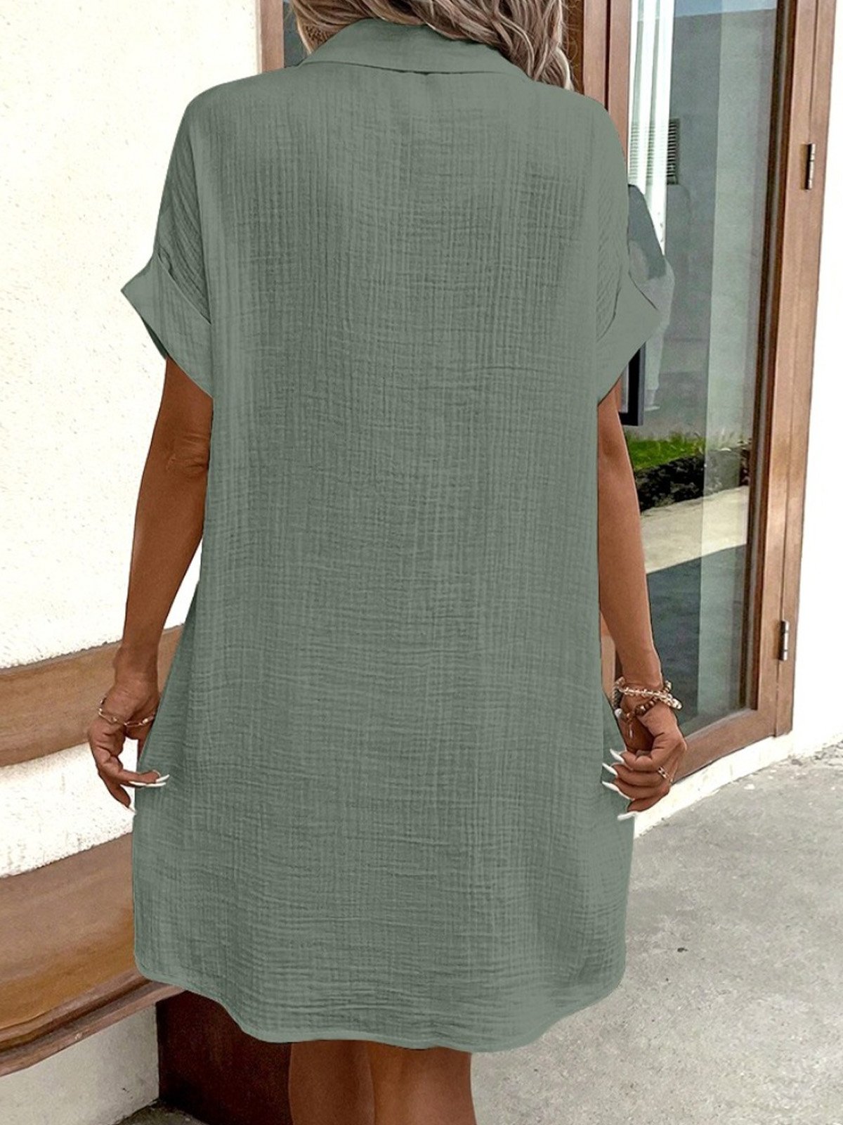 Damen Kurzarm Sommer Einfarbig Hemdkragen Täglich Ausgehen Lässig Kurz A-Linie Hemdkleid Kleid Weiß