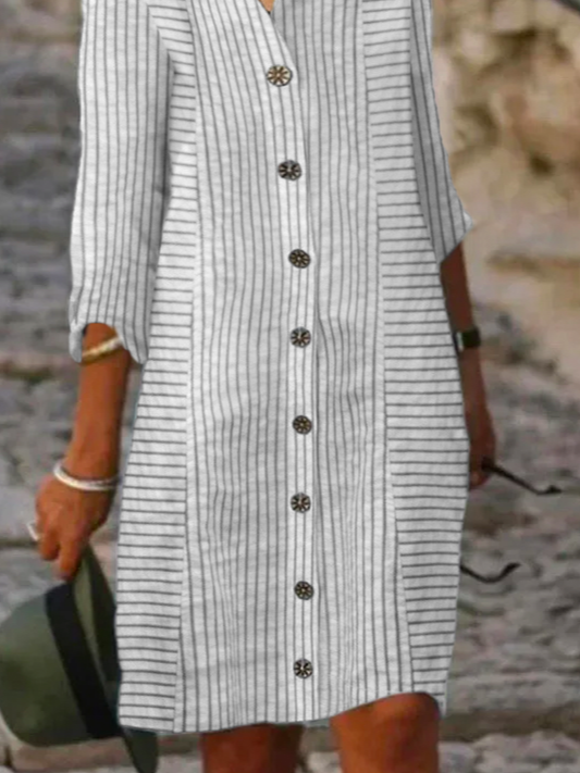 Damen Dreiviertelärmel Frühling/Herbst Gestreift Kleid Hemdkragen Täglich Ausgehen Lässig Mini X-Linie