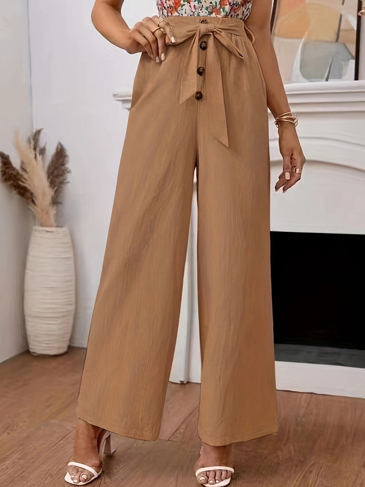 Damen Hose Hose mit Weitem Bein Täglich Ausgehen Lässig Baumwolle Unifarben Frühling/Herbst Hose