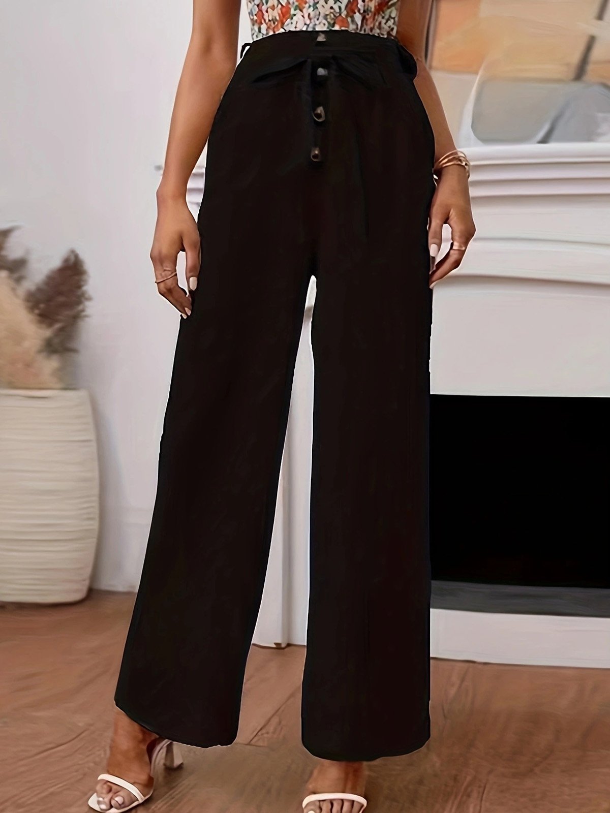 Damen Hose Hose mit Weitem Bein Täglich Ausgehen Lässig Baumwolle Unifarben Frühling/Herbst Hose