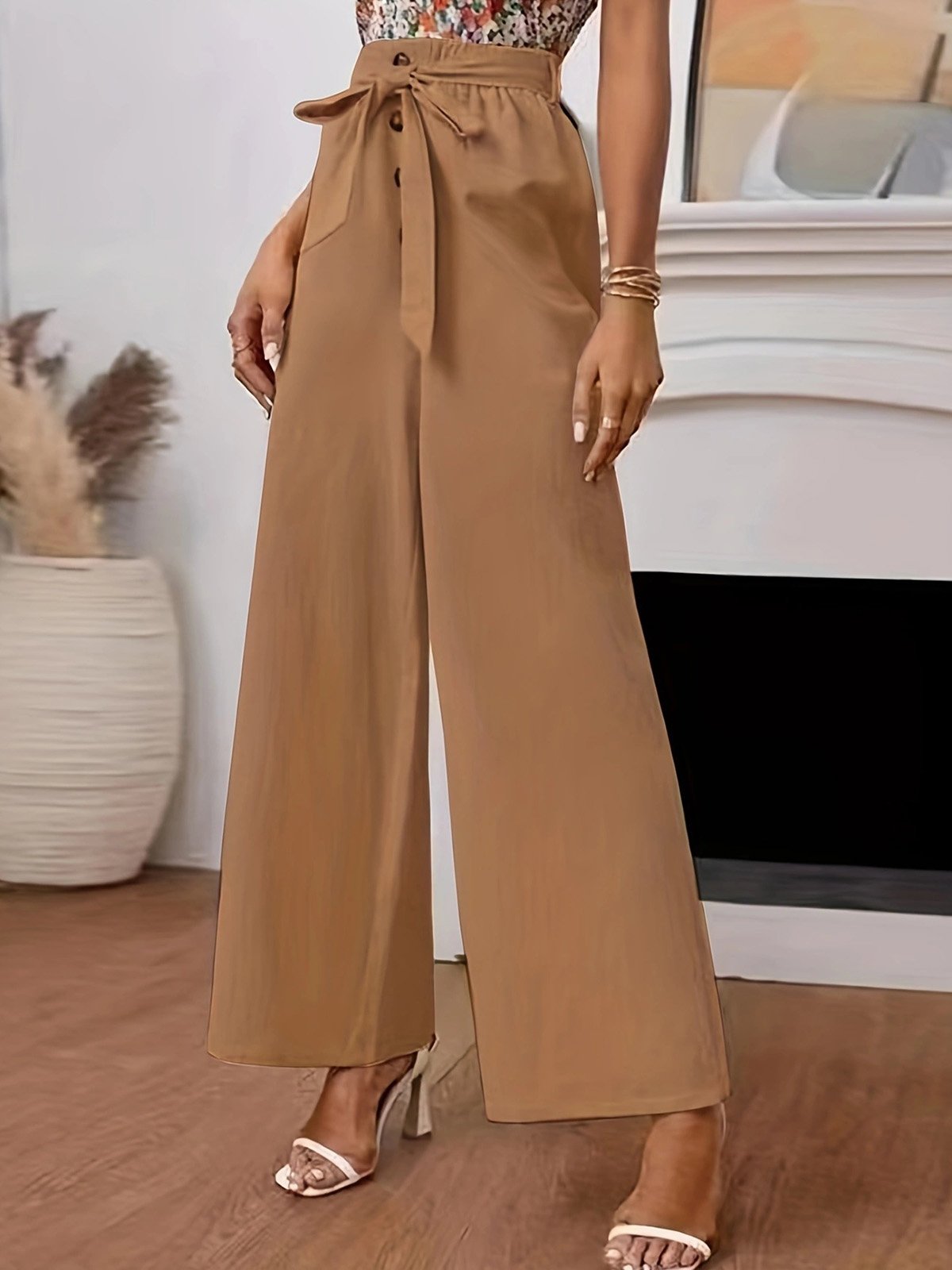 Damen Hose Hose mit Weitem Bein Täglich Ausgehen Lässig Baumwolle Unifarben Frühling/Herbst Hose