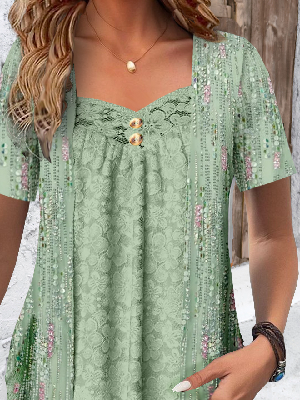 Damen Kurzarm Bluse Sommer Blumenmuster Spitze Jersey Täglich Ausgehen Lässig Oberteile