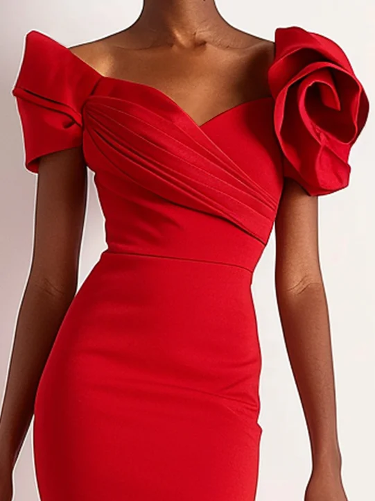 Damen Abendkleider Elegante Party Kleider Cocktail Kleid Gerüscht Midikleid