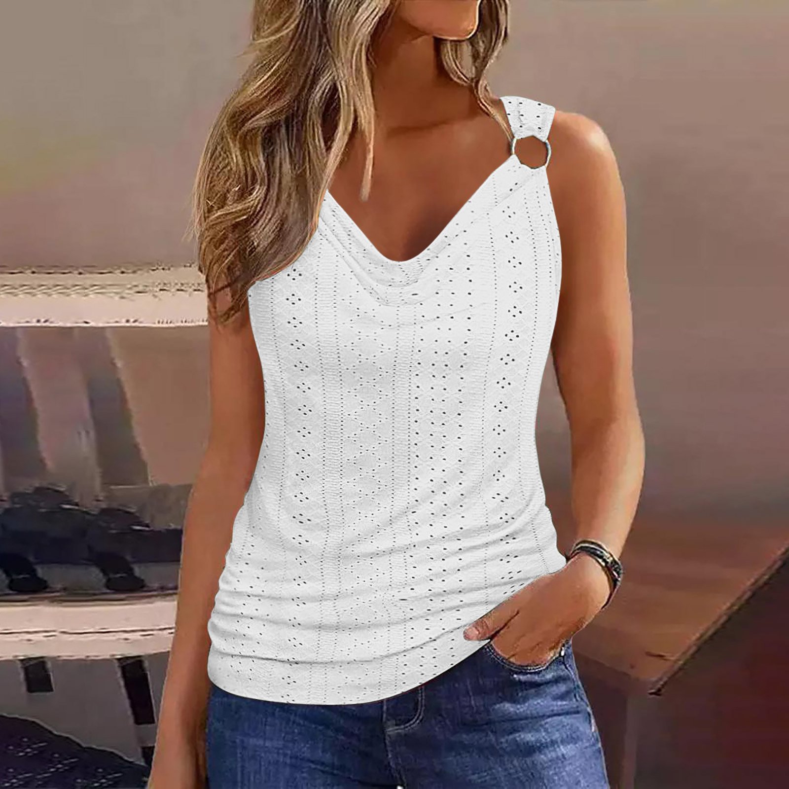 Damen Lässig Unifarben Sommer Baumwolle Leinenbluse Tanktop