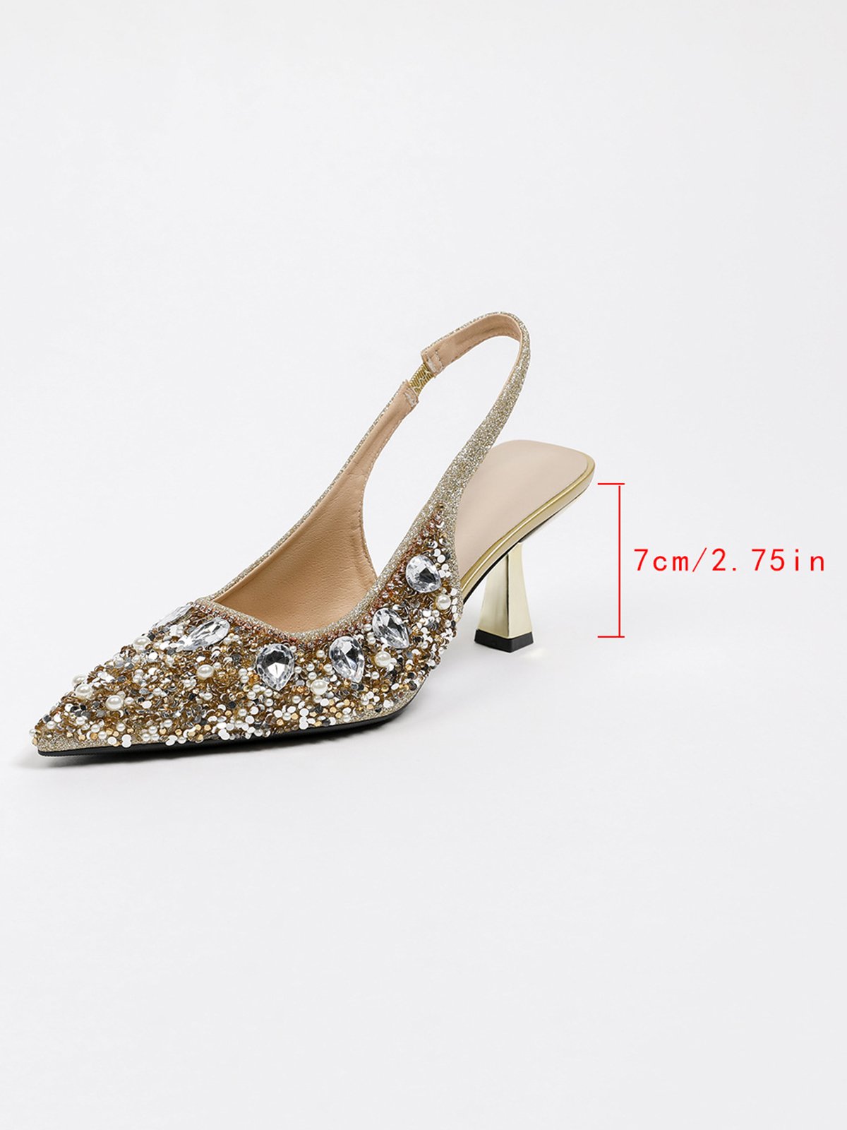 funkelnd Strass Nachgemachte Perle Kätzchen Stöckel Slingback Pumps