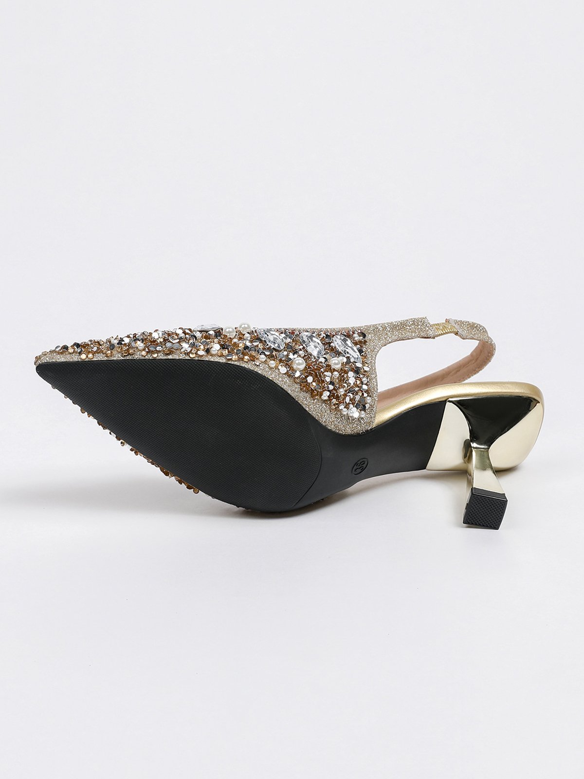 funkelnd Strass Nachgemachte Perle Kätzchen Stöckel Slingback Pumps