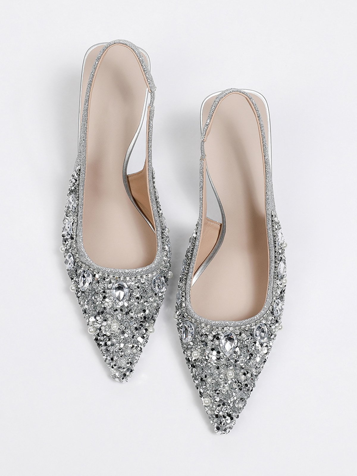 funkelnd Strass Nachgemachte Perle Kätzchen Stöckel Slingback Pumps