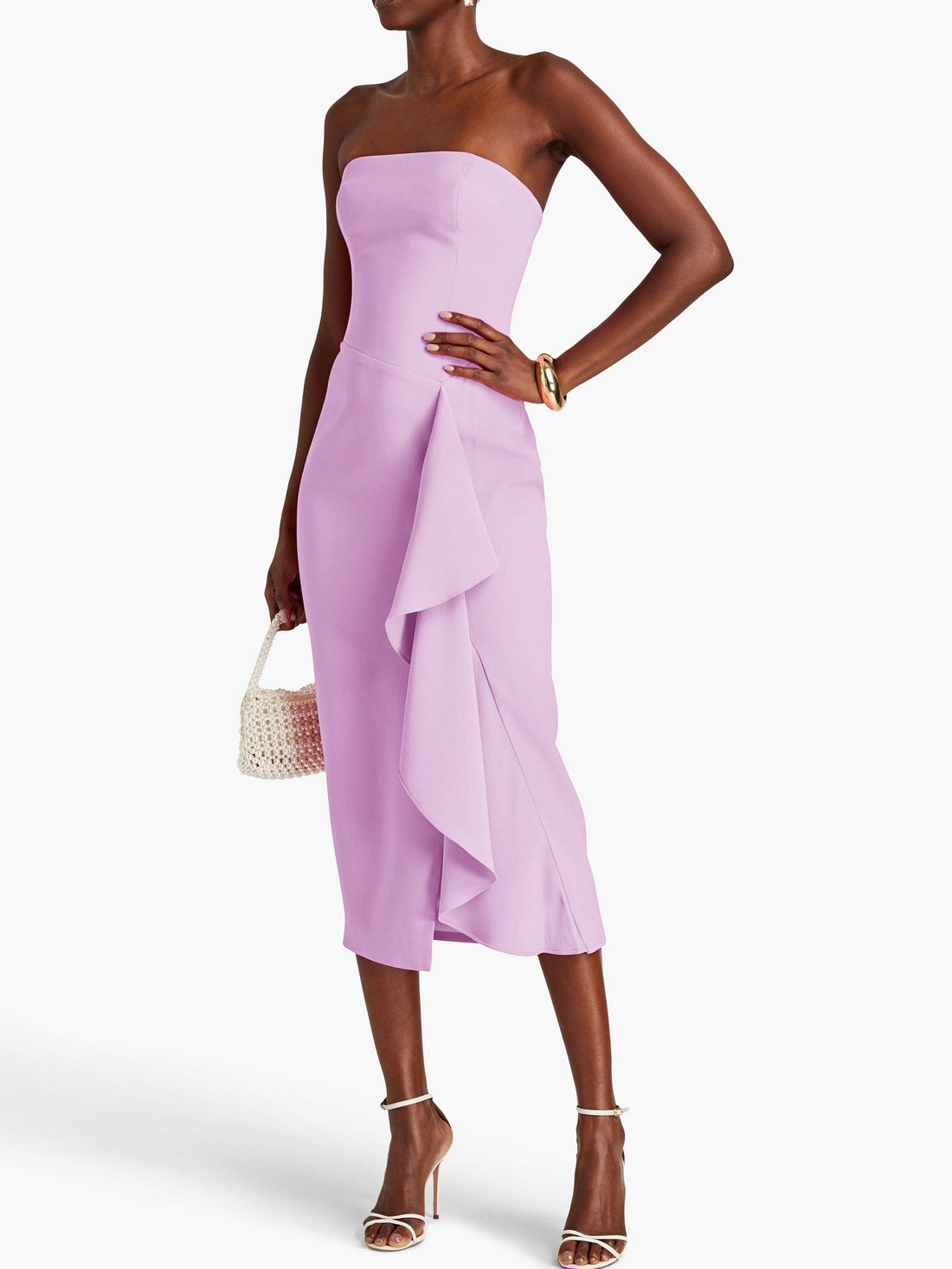 Damen Ärmellos Sommer Unifarben Gerüscht Kleid Trägerlos Date Ausgehen Urban Midi H-Linie Pink