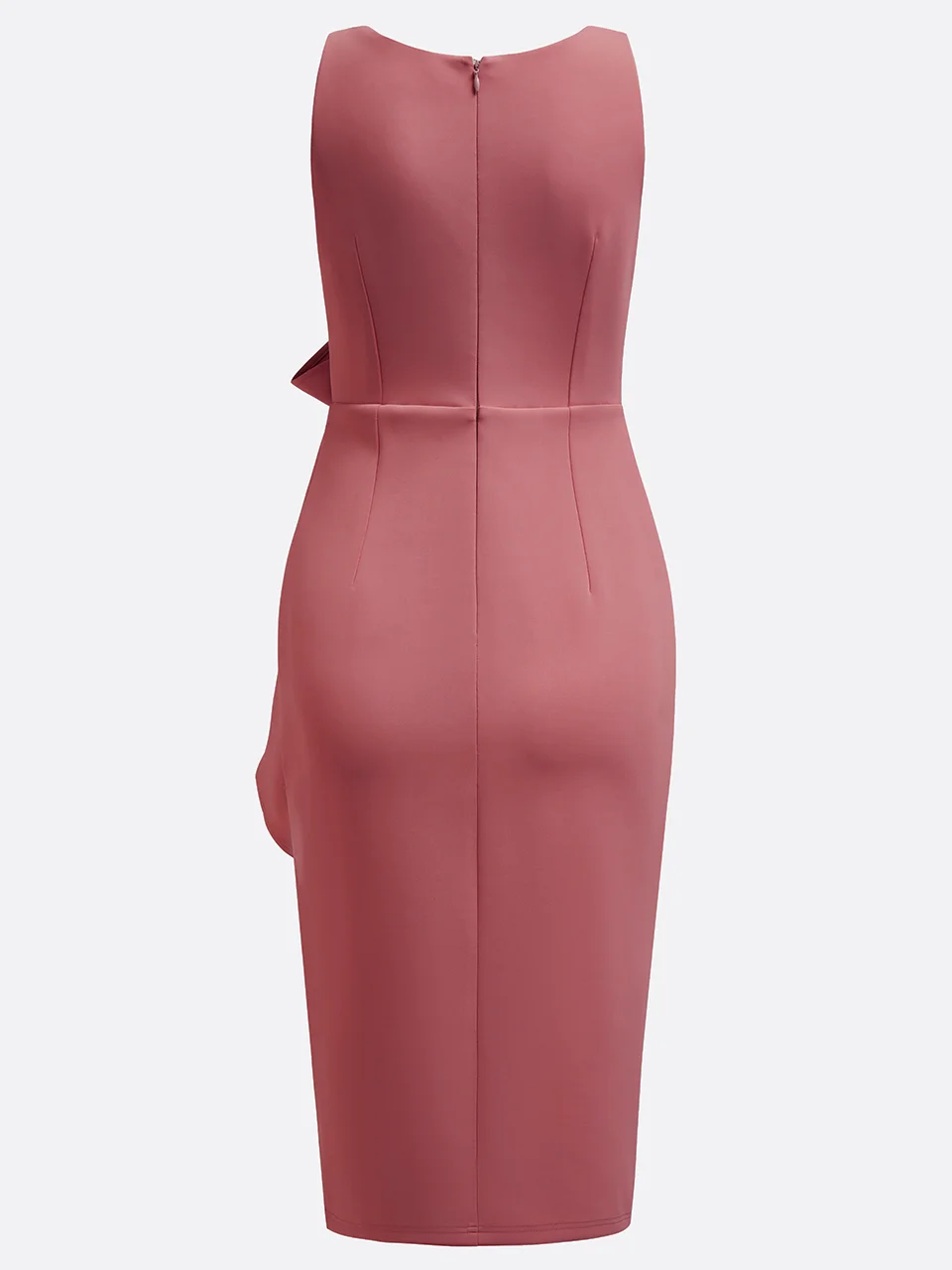 Damen Ärmellos Sommer Unifarben Gerüscht Kleid V-Ausschnitt Cocktail Ausgehen Urban Midi H-Linie Pink