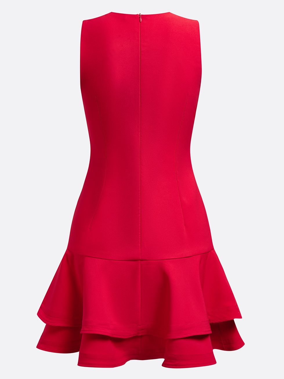 Damen Ärmellos Sommer Unifarben Gerüscht Kleid Rundhals Date Ausgehen Urban Mini A-Linien Rot