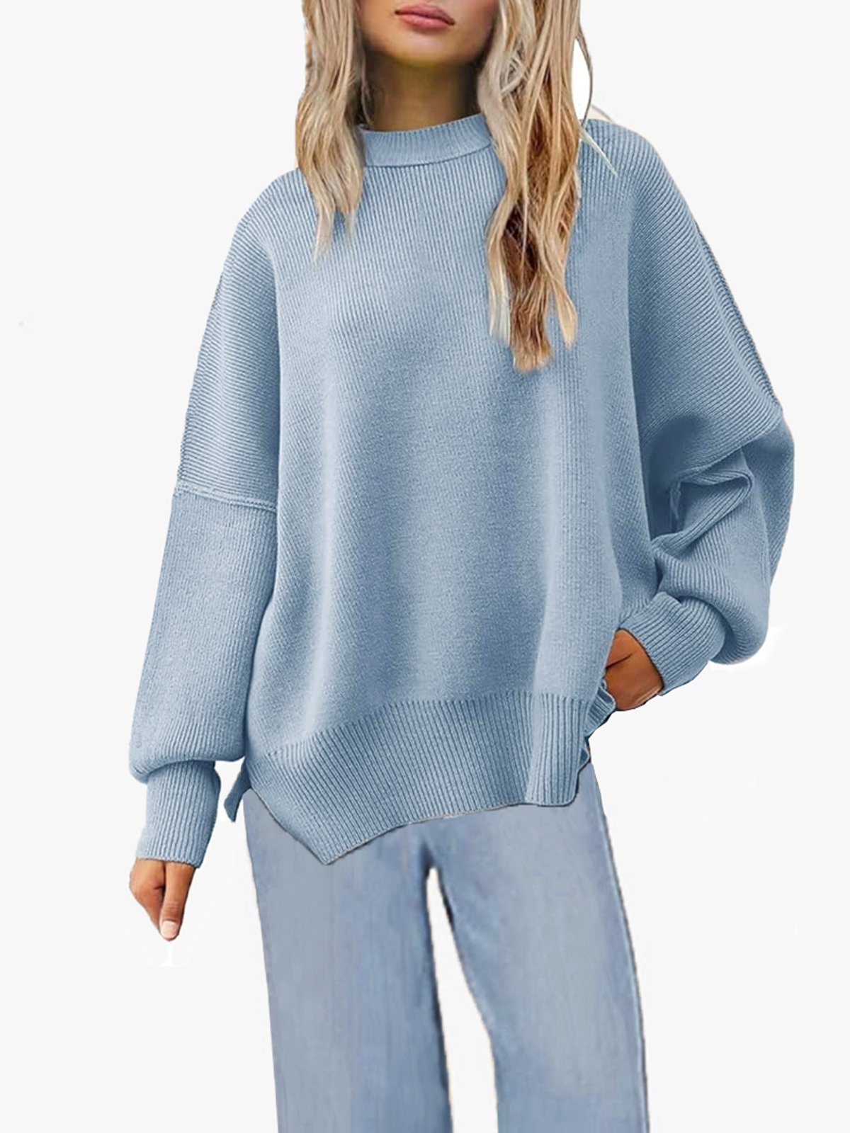 Damen Winter Unifarben Lässig Langarm Rundhals Pullover