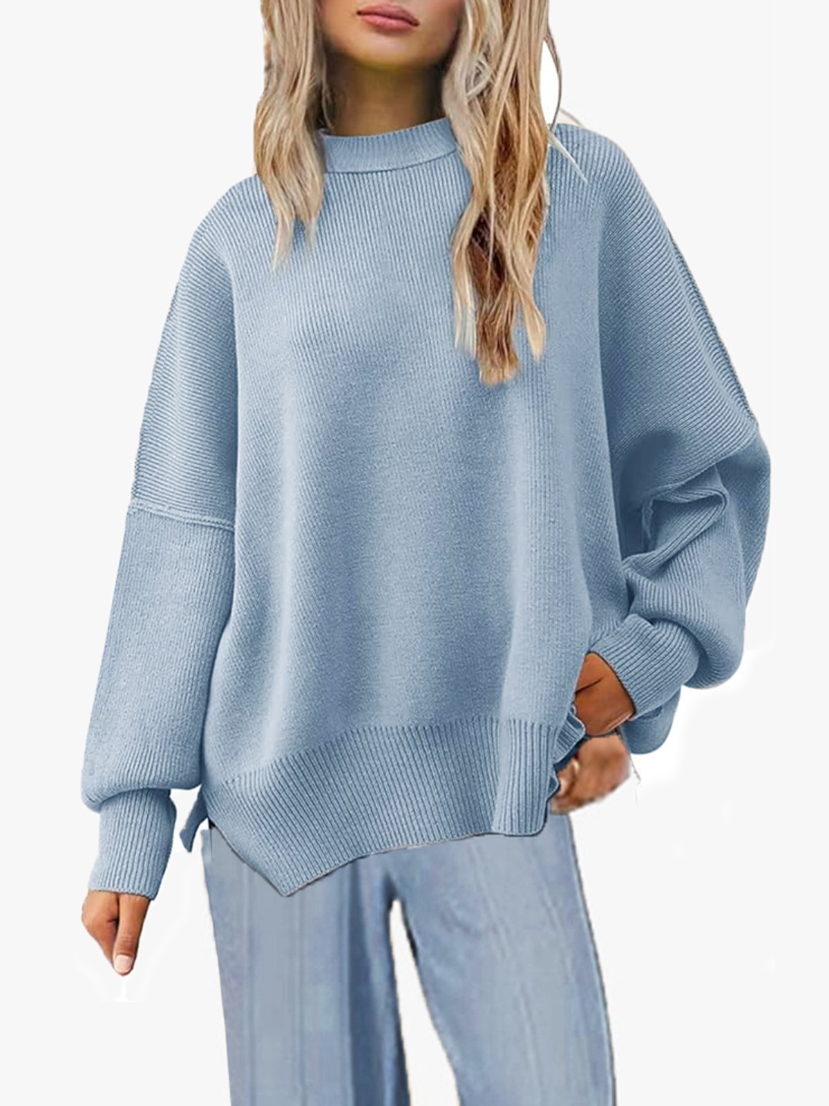 Damen Winter Unifarben Lässig Langarm Rundhals Pullover