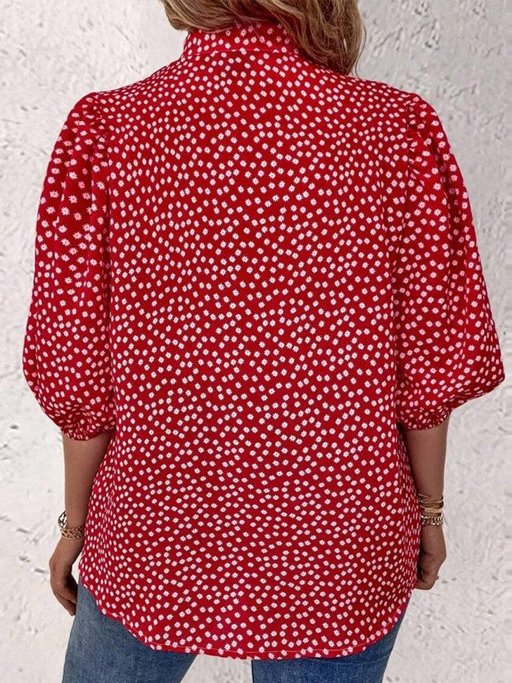 Damen Dreiviertelärmel Bluse Frühling/Herbst Polka Dots Täglich Ausgehen Lässig Oberteile Rot