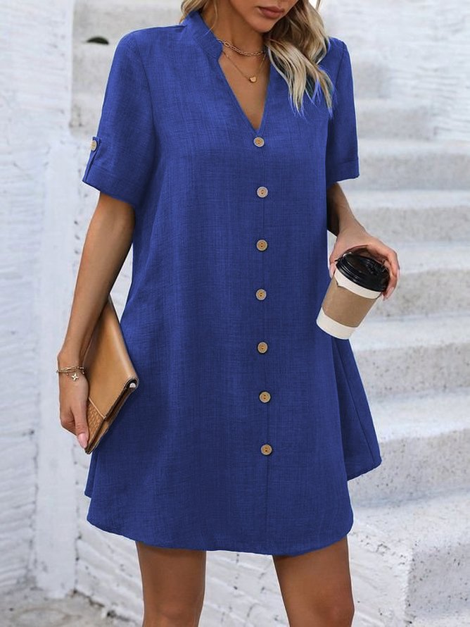 Damen Kurzarm Sommer Unifarben Schnalle Kleid V-Ausschnitt Täglich Ausgehen Lässig Mini H-Linie