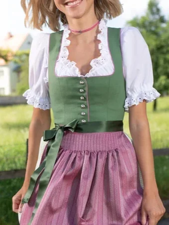 Dirndl Oktoberfest Kleidung Retro Puffärmel Festliche Kleid Damen Wiesn Bier Outfit