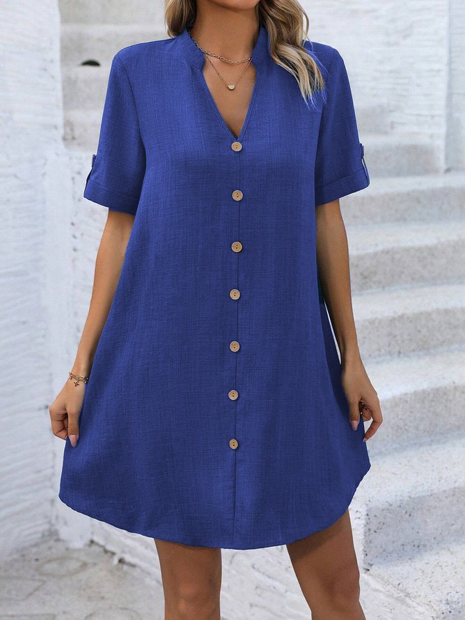 Damen Kurzarm Sommer Unifarben Schnalle Kleid V-Ausschnitt Täglich Ausgehen Lässig Mini H-Linie