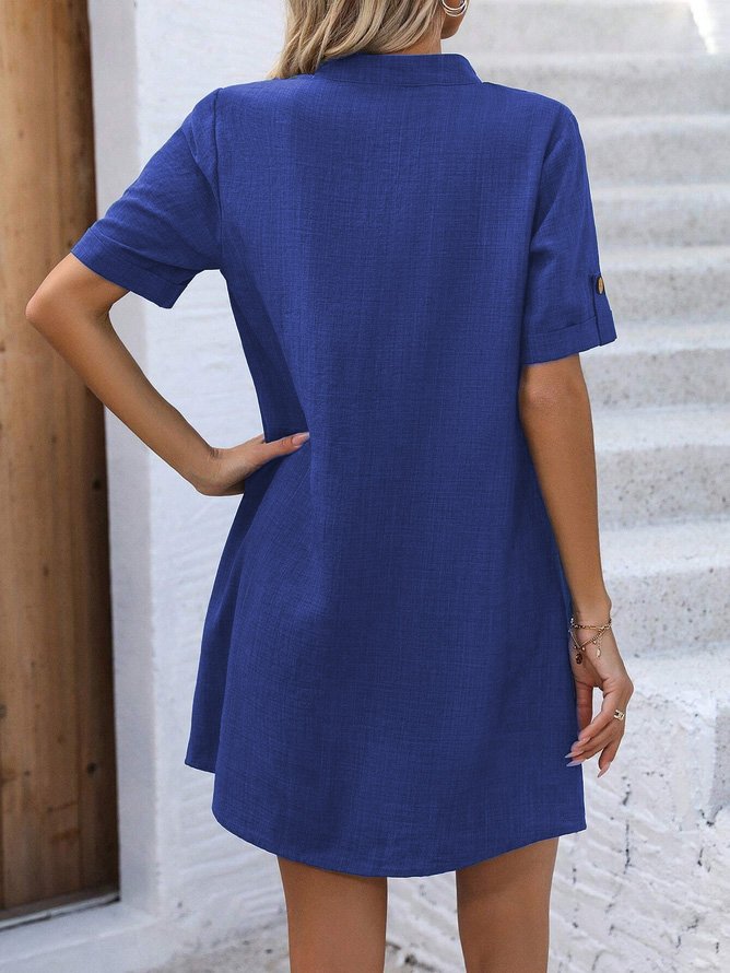 Damen Kurzarm Sommer Unifarben Schnalle Kleid V-Ausschnitt Täglich Ausgehen Lässig Mini H-Linie