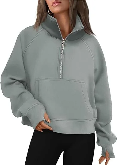 Damen Schalkragen Unifarben Sport Frühling/Herbst Langarm Sweatshirt