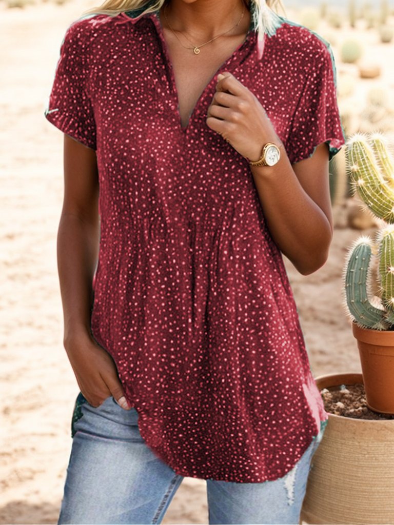 Damen Sommerbluse Polka Dots Baumwolle Hemdkragen Weit Lässig Urlaub