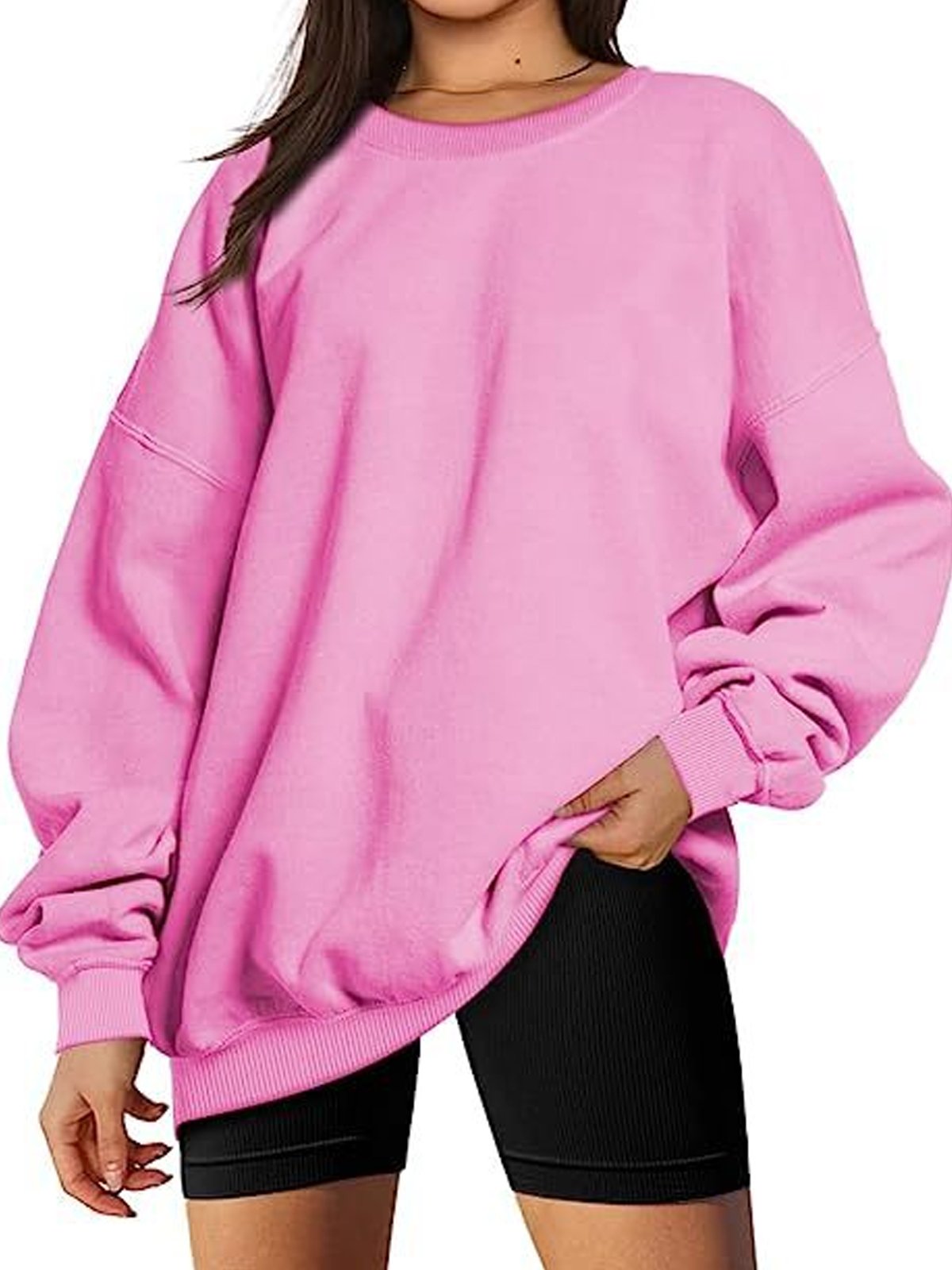 Damen Rundhals Unifarben Lässig Frühling/Herbst Langarm Sweatshirt