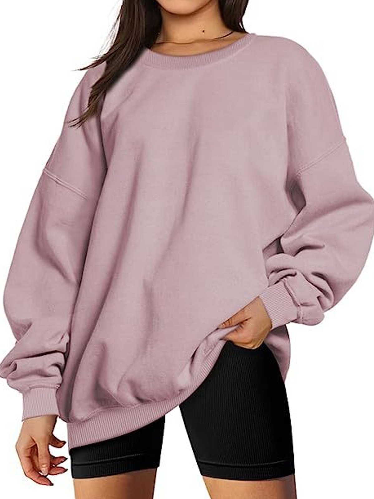 Damen Rundhals Unifarben Lässig Frühling/Herbst Langarm Sweatshirt