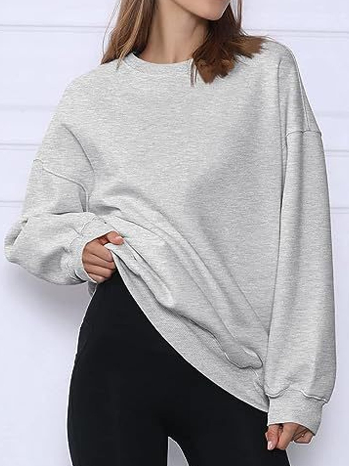 Damen Rundhals Unifarben Lässig Frühling/Herbst Langarm Sweatshirt