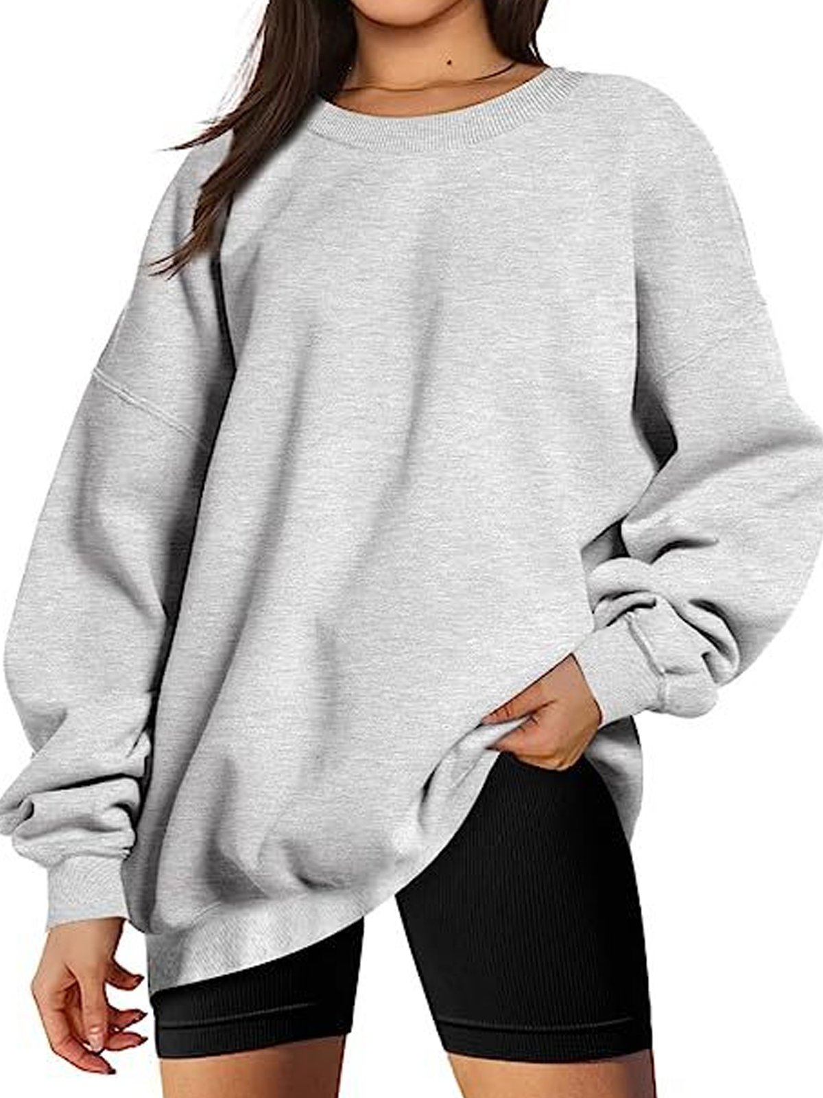 Damen Rundhals Unifarben Lässig Frühling/Herbst Langarm Sweatshirt