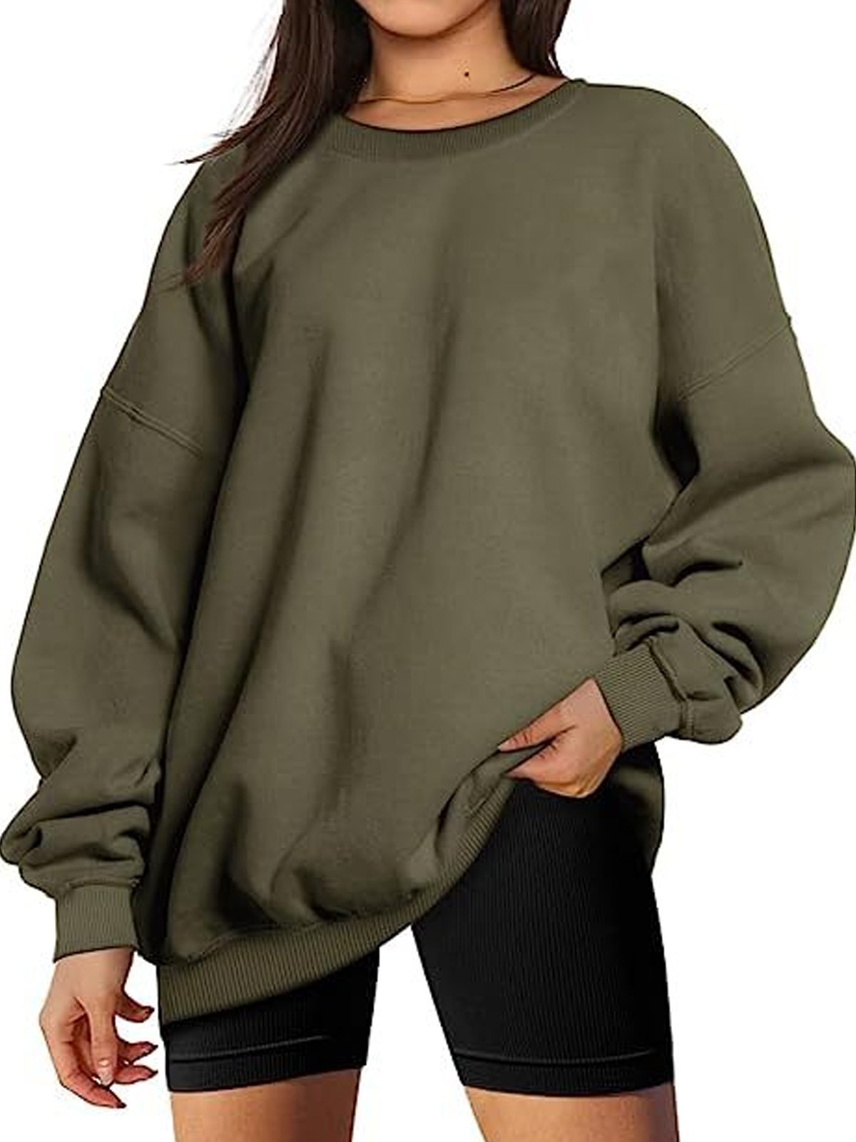 Damen Rundhals Unifarben Lässig Frühling/Herbst Langarm Sweatshirt