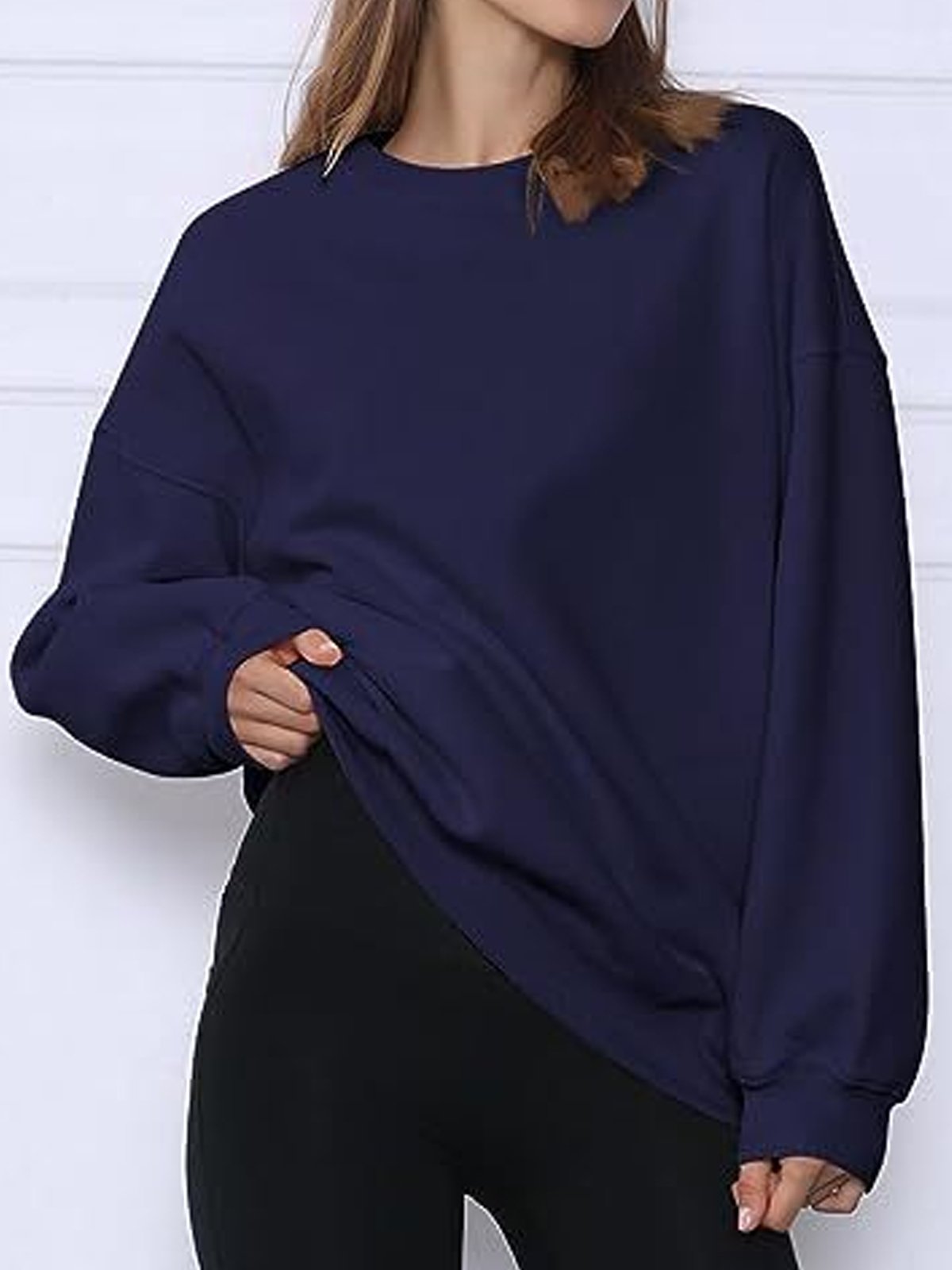 Damen Rundhals Unifarben Lässig Frühling/Herbst Langarm Sweatshirt