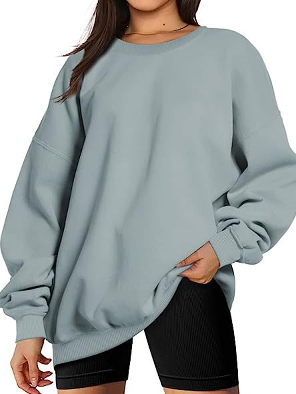 Damen Rundhals Unifarben Lässig Frühling/Herbst Langarm Sweatshirt