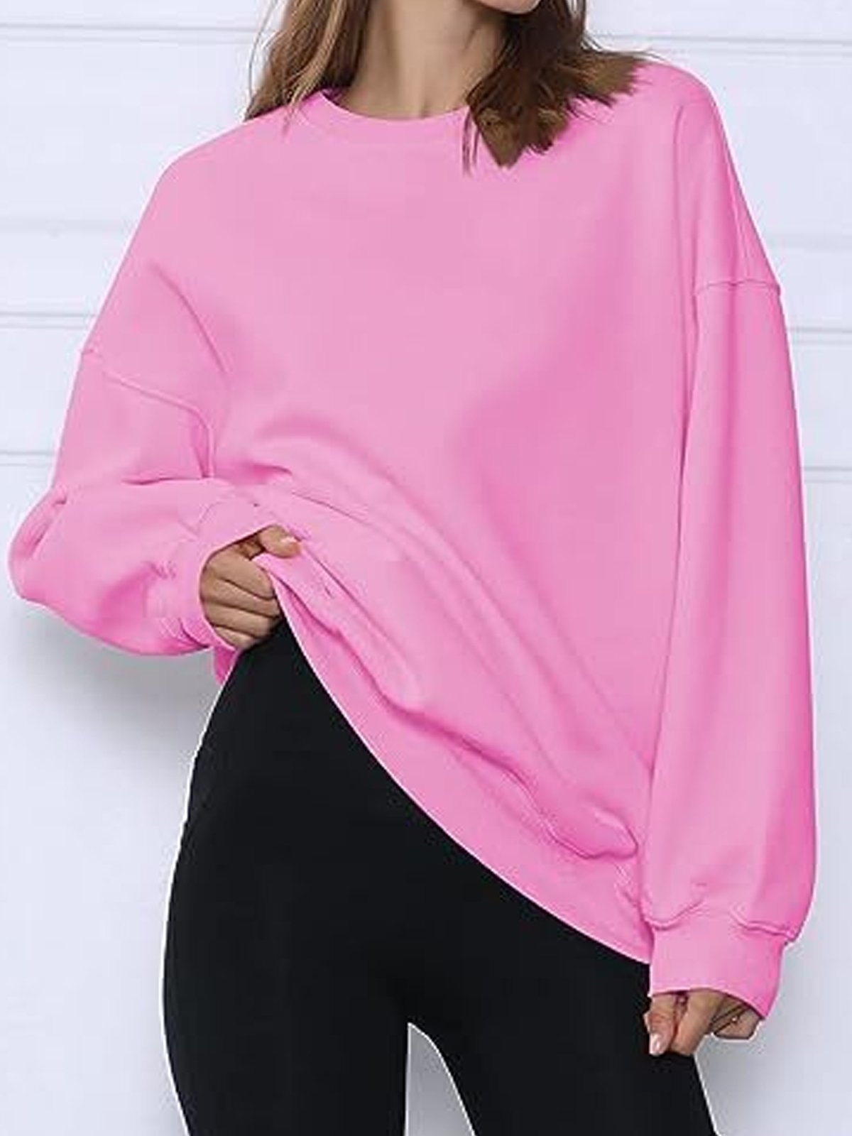 Damen Rundhals Unifarben Lässig Frühling/Herbst Langarm Sweatshirt