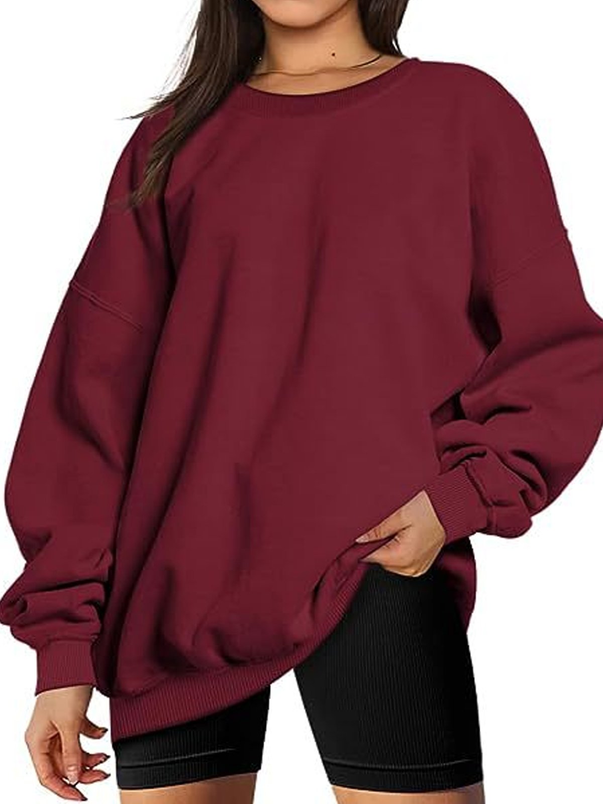 Damen Rundhals Unifarben Lässig Frühling/Herbst Langarm Sweatshirt