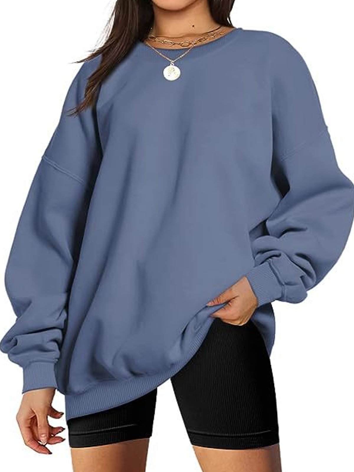 Damen Rundhals Unifarben Lässig Frühling/Herbst Langarm Sweatshirt