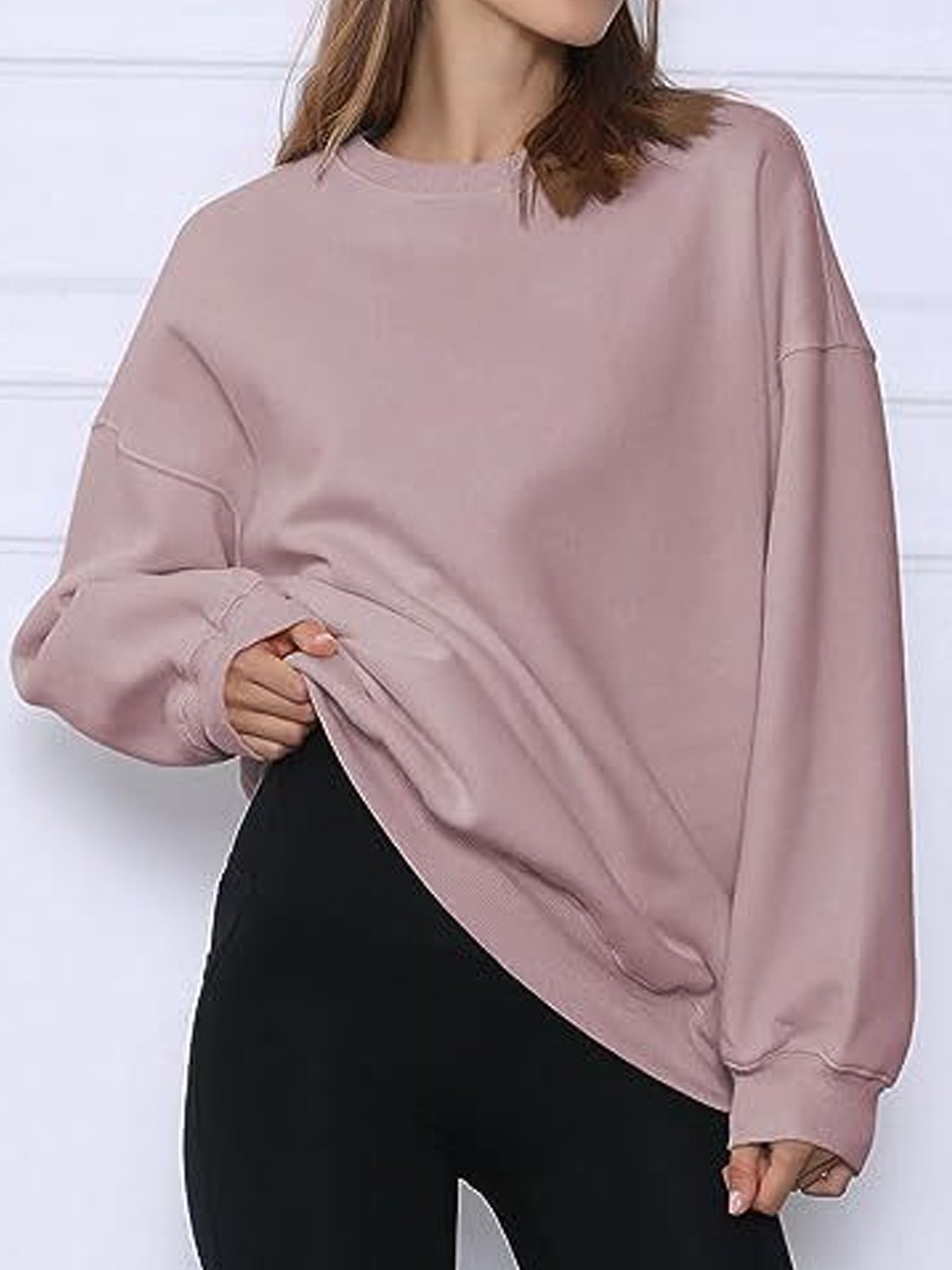 Damen Rundhals Unifarben Lässig Frühling/Herbst Langarm Sweatshirt