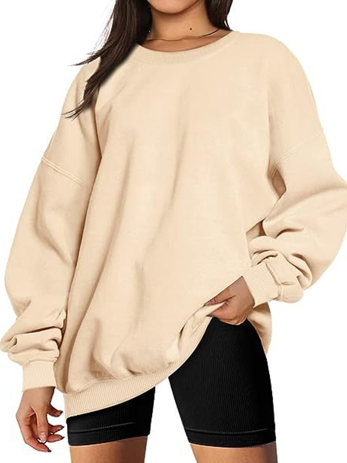 Damen Rundhals Unifarben Lässig Frühling/Herbst Langarm Sweatshirt