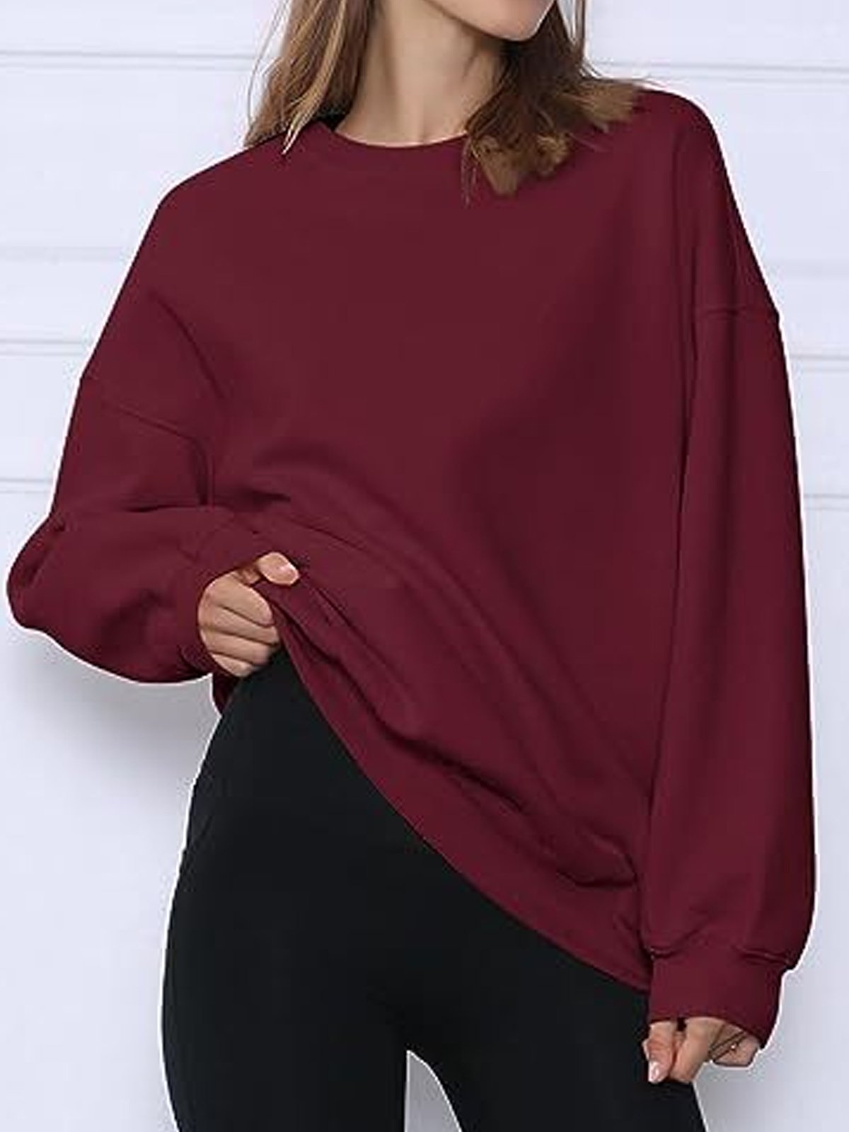 Damen Rundhals Unifarben Lässig Frühling/Herbst Langarm Sweatshirt