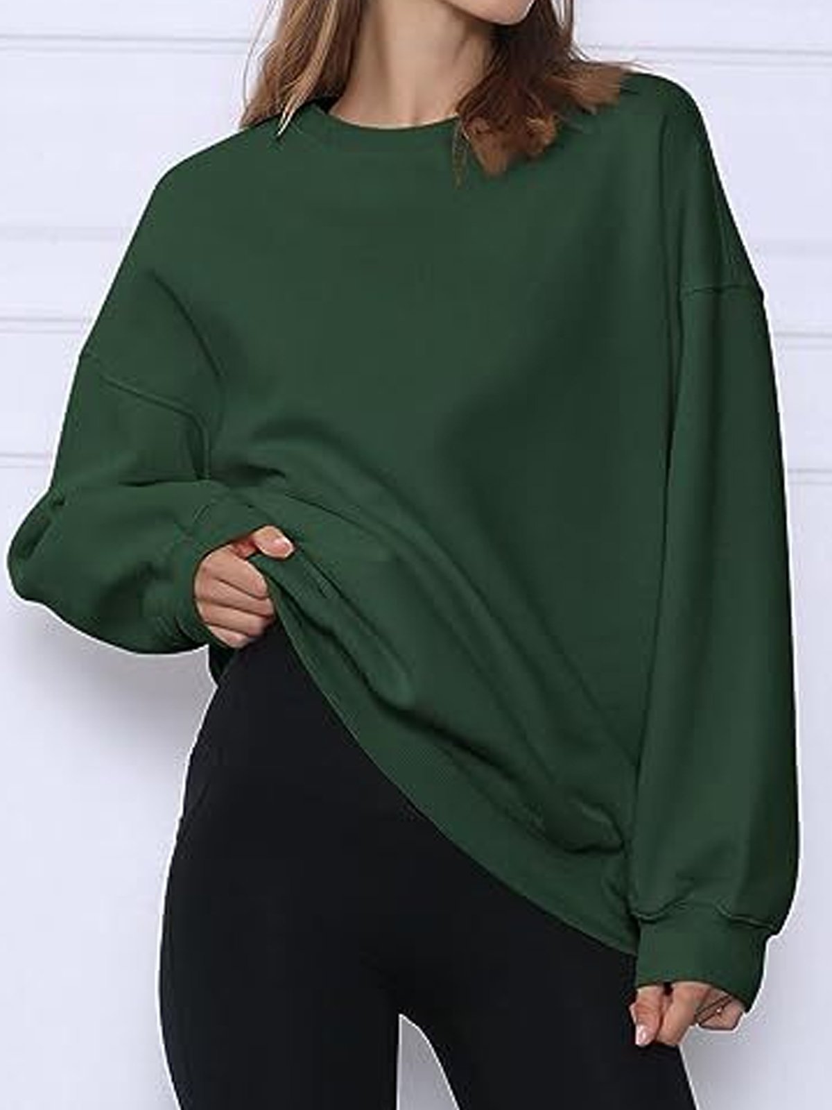 Damen Rundhals Unifarben Lässig Frühling/Herbst Langarm Sweatshirt