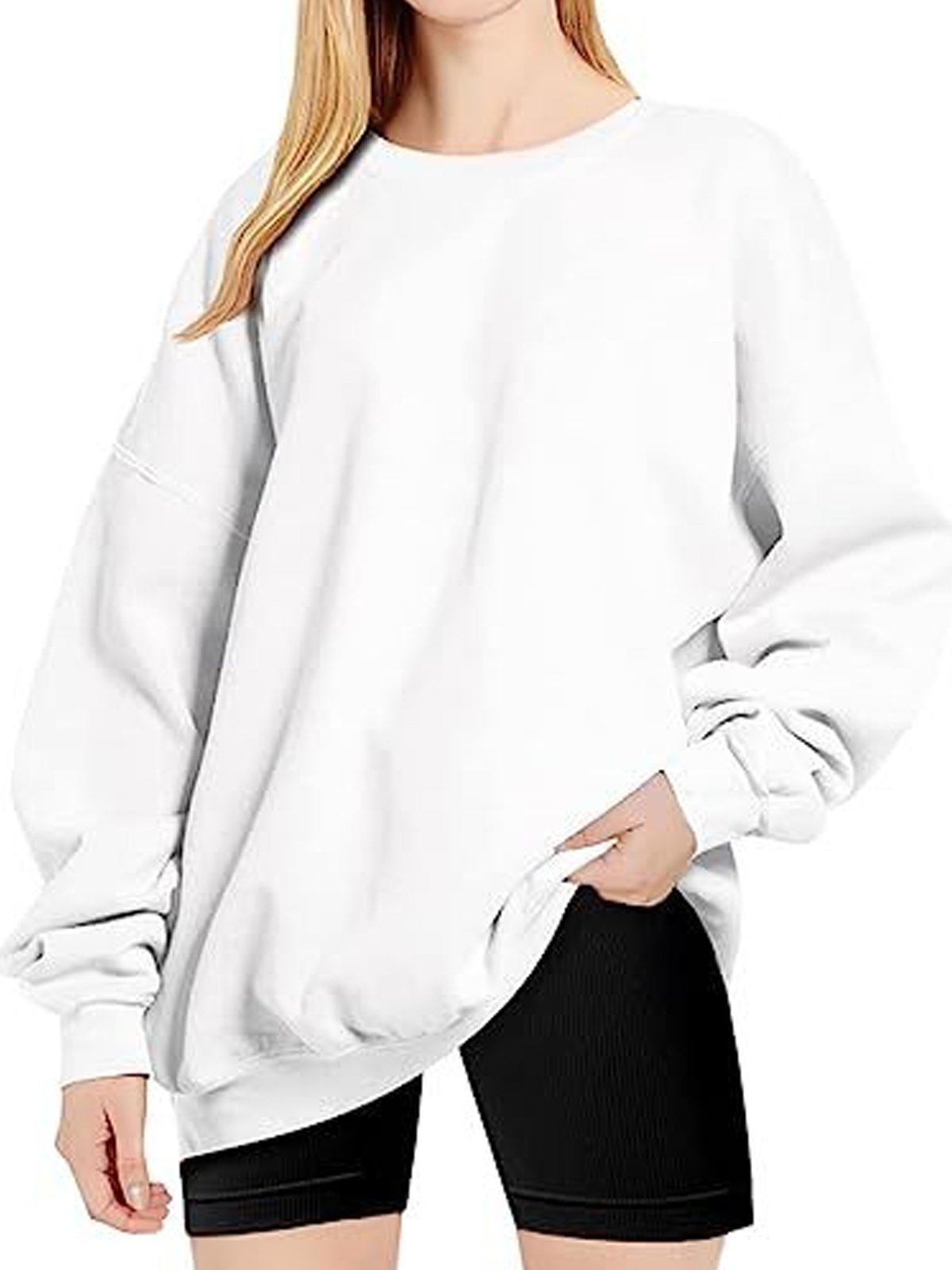 Damen Rundhals Unifarben Lässig Frühling/Herbst Langarm Sweatshirt