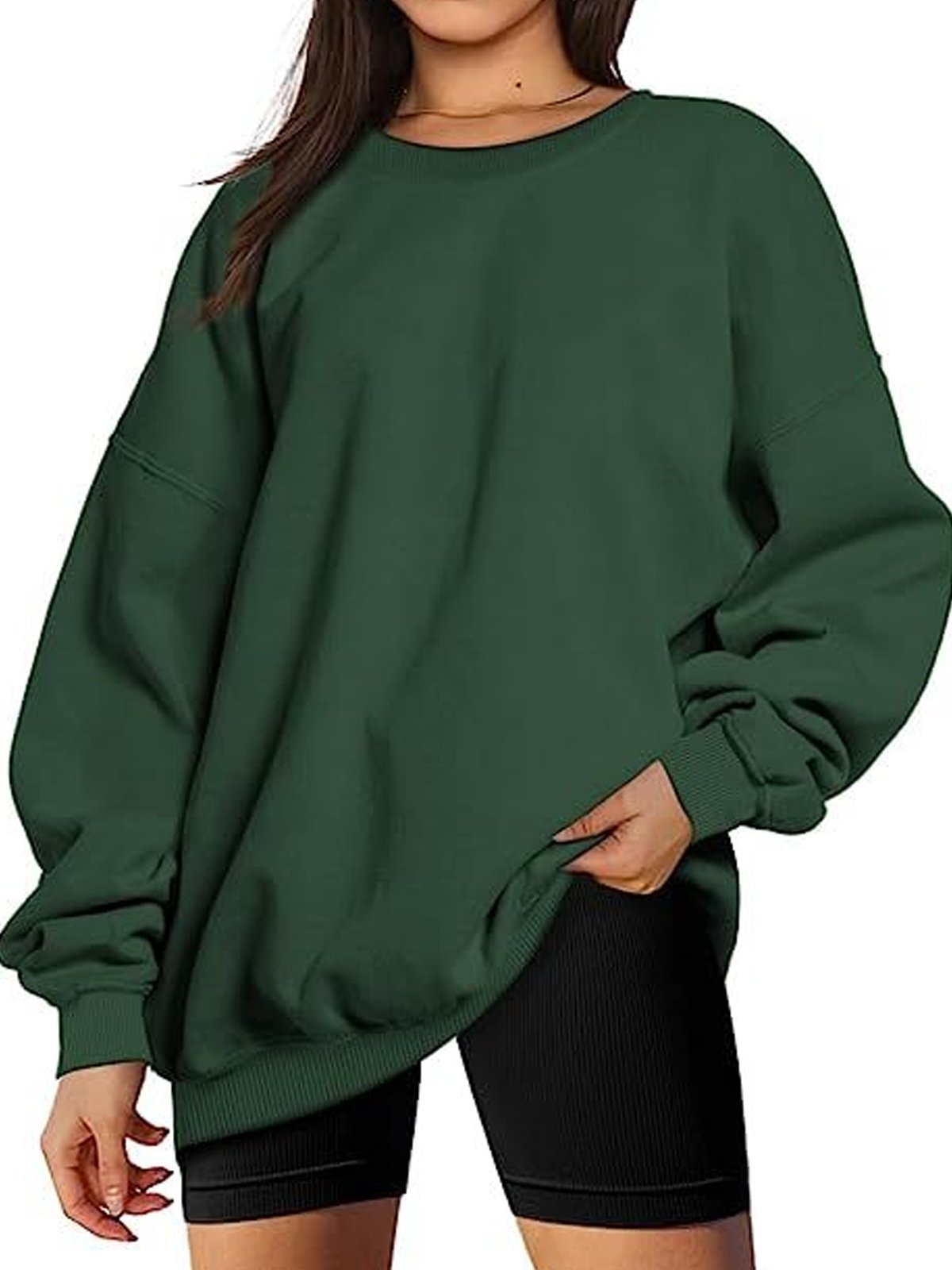 Damen Rundhals Unifarben Lässig Frühling/Herbst Langarm Sweatshirt