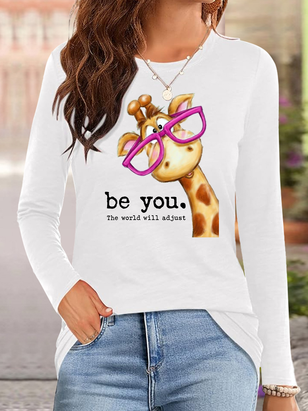 Damen Textbriefe Langarm T-Shirts T-Shirt Rundhals Lässig Frühling/Herbst Oberteile