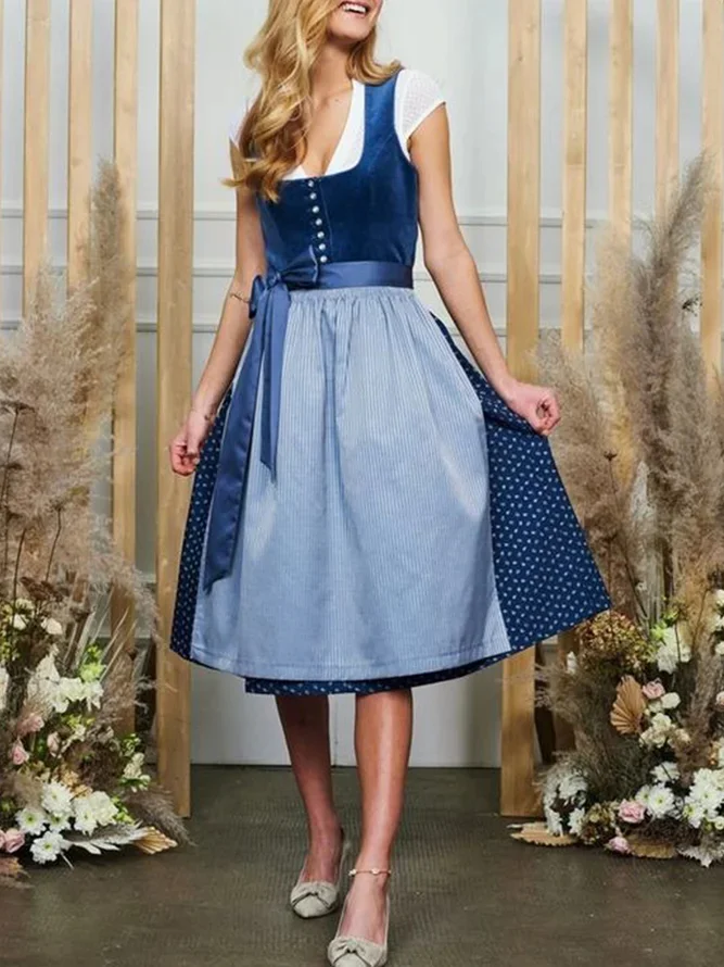 Dirndl Oktoberfest Kleidung Polka Dots Schleife Retro Party Kleider Damen Wiesn Bier Kostüm