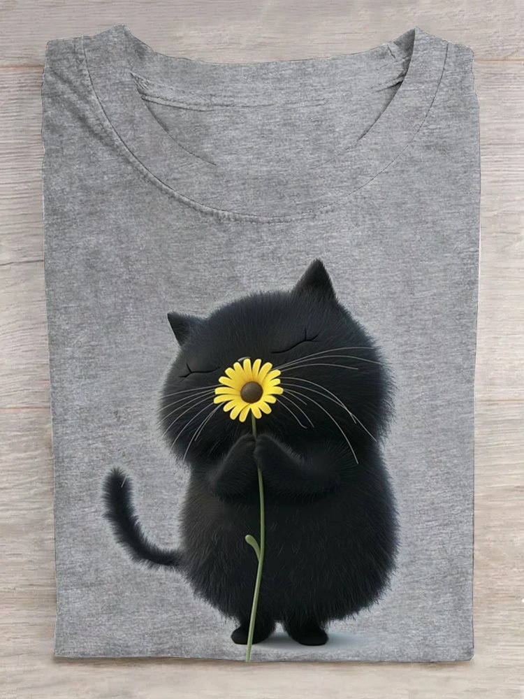 Damen Kurzarm T-Shirts T-Shirt Sommer Katze Baumwolle Rundhals Täglich Ausgehen Lässig Oberteile