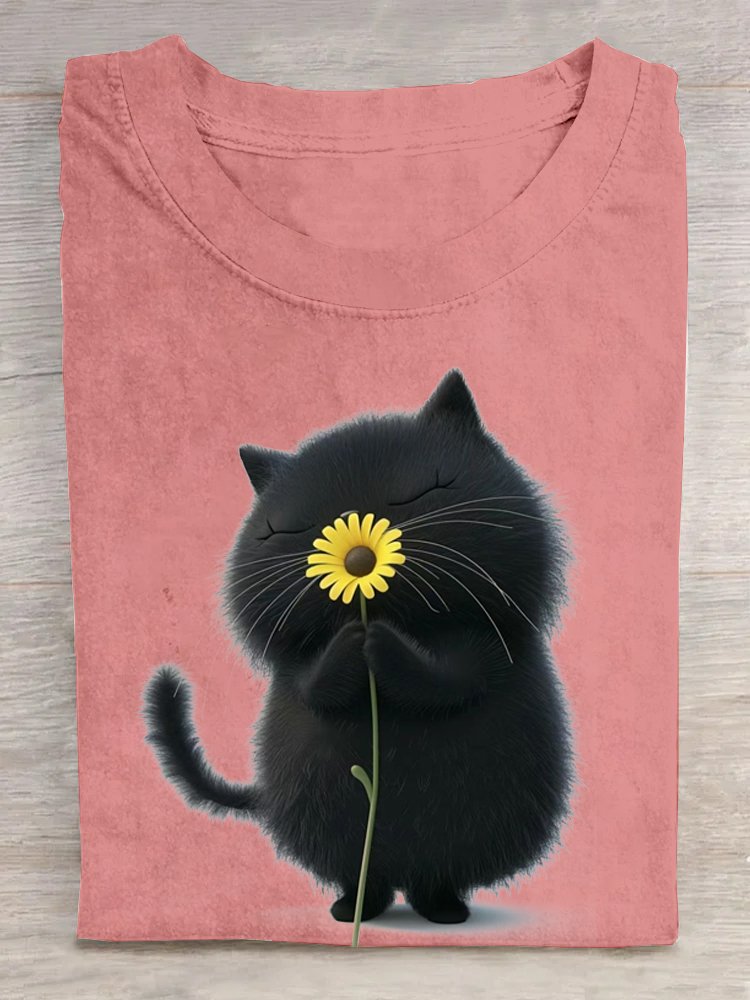 Damen Kurzarm T-Shirts T-Shirt Sommer Katze Baumwolle Rundhals Täglich Ausgehen Lässig Oberteile