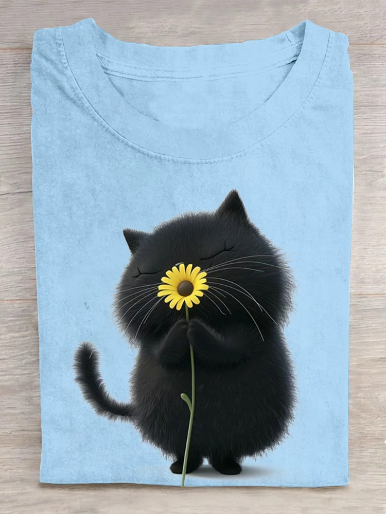 Damen Kurzarm T-Shirts T-Shirt Sommer Katze Baumwolle Rundhals Täglich Ausgehen Lässig Oberteile