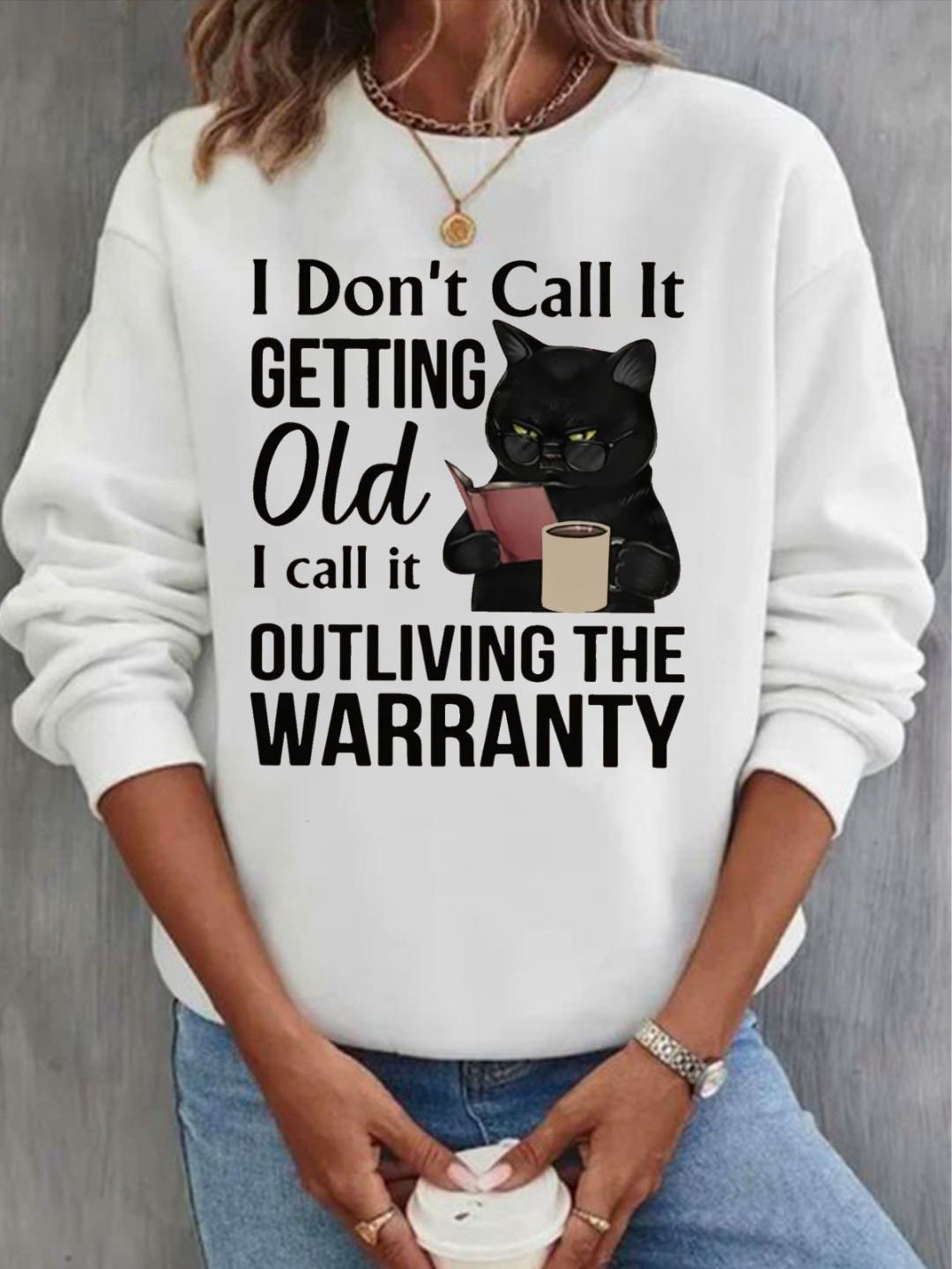 Damen Rundhals Katze Lässig Frühling/Herbst Baumwolle Langarm Sweatshirt
