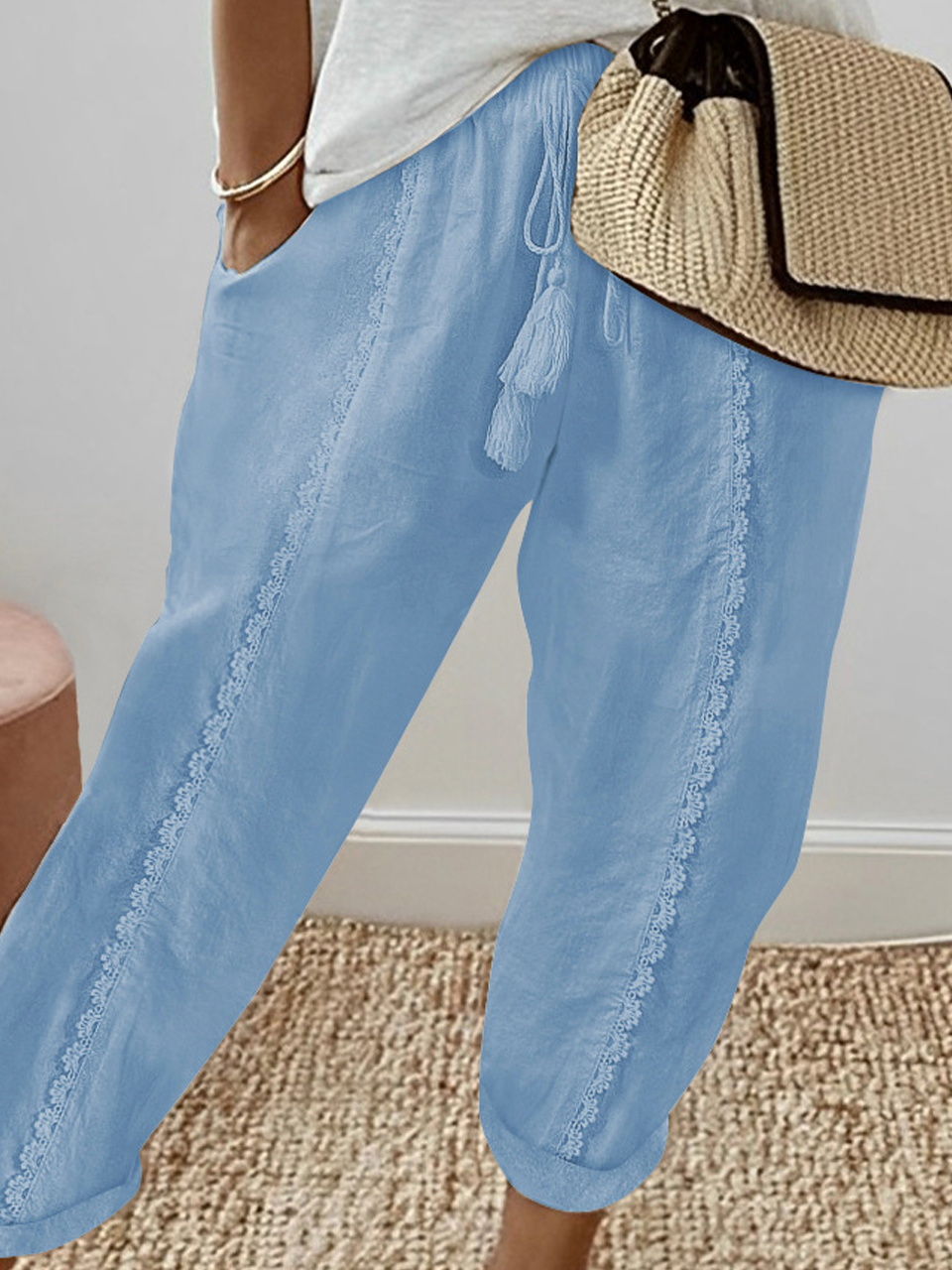 Damen Unifarben Lang Elastische Taille Hose Lässig Frühling/Herbst Hose