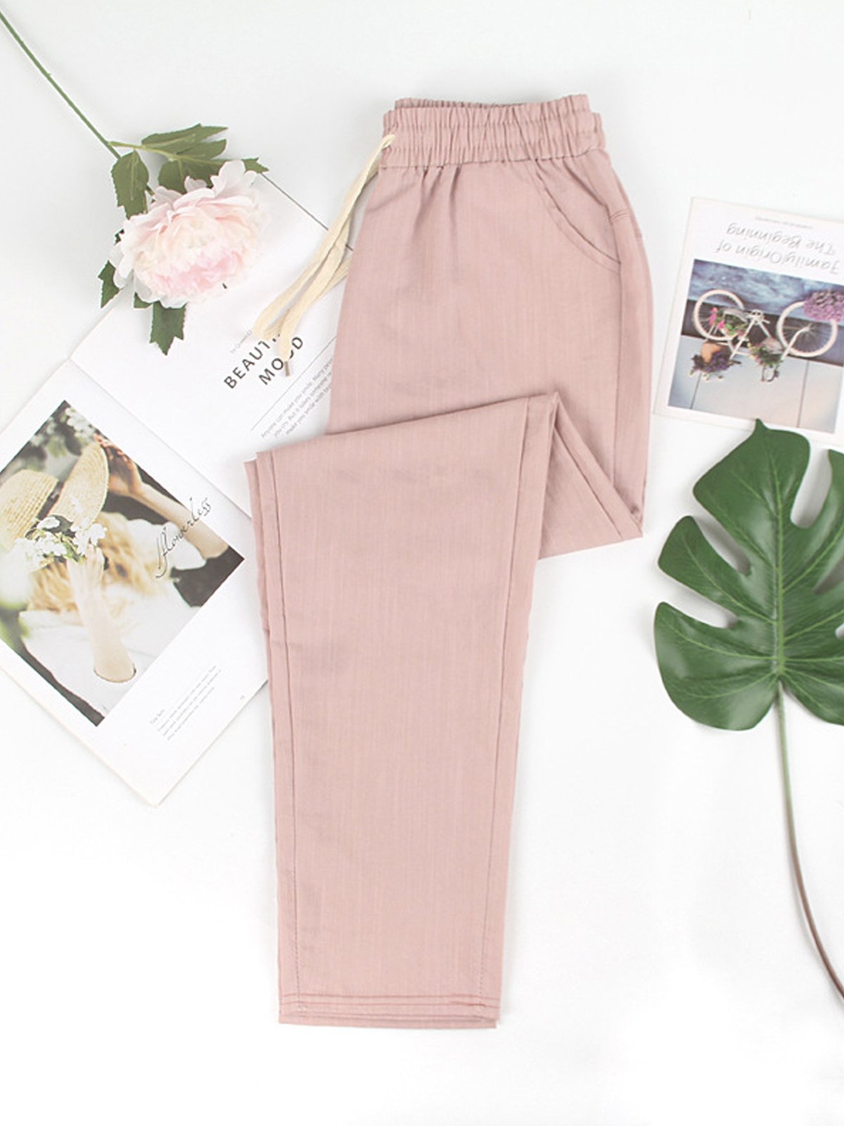 Damen Unifarben Knöchelhose Elastische Taille Hose Lässig Frühling/Herbst Hose