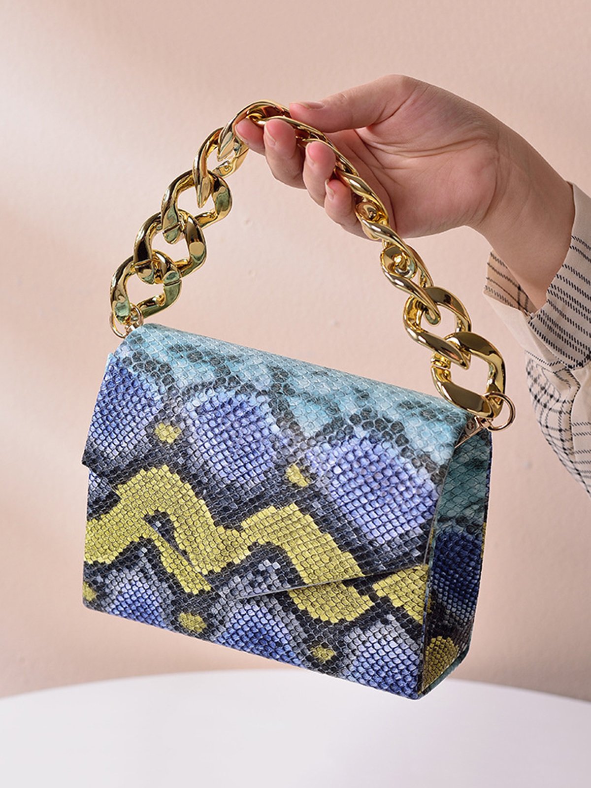 Fashion Schlangenhaut Quadrat Metallkette Handtasche