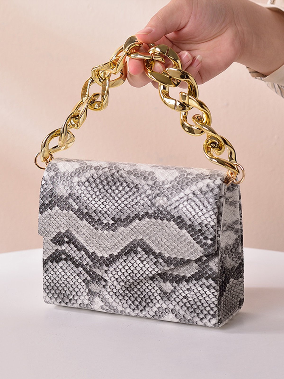 Fashion Schlangenhaut Quadrat Metallkette Handtasche